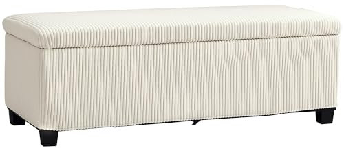 HOMCOM Sitzbank mit Stauraum Polsterbank mit Cord-Optik, Sitztruhe mit Stahlbeine, Truhenbank für Wohnzimmer, Schlafzimmer, Flur 112 x 42 x 40 cm, Beige