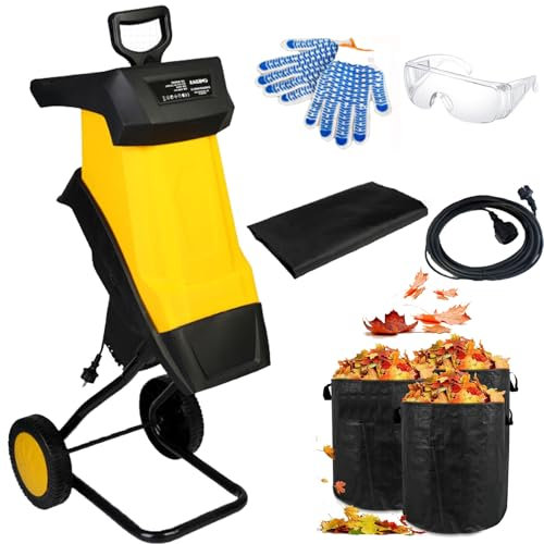Electric Garden Leaf Mulcher and Wood Chipper, 2500W Silent Shredder with Wheels for Easy Yard Cleanup and Composting, Includes Goggles and Storage Bag