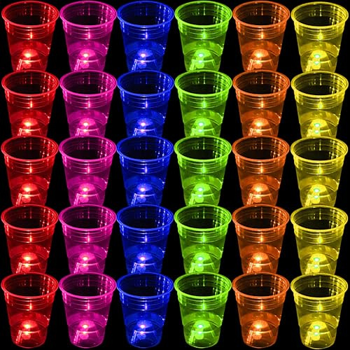 meishuneu 60 Pcs Glow Party Becher für Party & Party Spiele, Plastikbecher, Glow Party liefert Dekoration für innen, außen, Neon, Event, Geburtstag, Festival, Hochzeit, Halloween (6 Farben, 473ml)