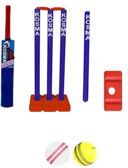 Kwik Cricket-Set Nr. 2 (66.0 cm) - Inklusive Schläger, 2 Bälle, Wicket-Set mit Bügel & Ständer, Zielstumpf mit Ständer - Rot & Königsblau, Crazy Cricket Set - In Tragetasche