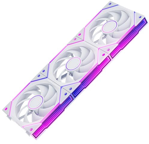 AsiaHorse NyotaUltra ARGB Ventola PC 120mm, 3 pezzi, RGB, Daisy Chain, 58.5 CFM/2000 RPM/2.05MMH2O, 4 Pin PWN & 5V 3Pin ARGB Asus Aura GIGABYTE MSI Bianco