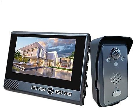 Gegensprechanlage, 7-Zoll-2,4-GHz-Funk-Video-Gegensprechanlage, schlagfreie Bewegungserkennung, visuelles Türklingel-Sicherheitssystem mit langem Standby-Modus for zu Hause für Unternehmen(818-1-1)