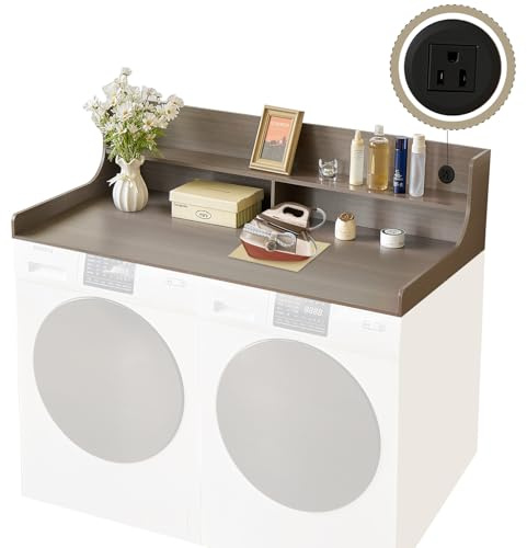 MUNVEYO 2-Tier Washer and Dryer Countertop 54 W x 27.5 D – laundry countertop over washer and dryer with Power Plug, washer countertop for Laundry Room Organization
