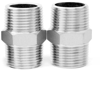ChillWaves 304 Stainless Steel Pipe Fitting, Hex Nipple 2 NPT Male x 2 NPT Male Thread Adapter(2-PACK)