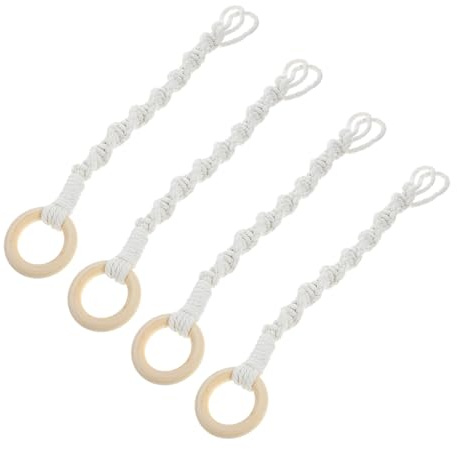 Toyvian 4 Piezas Colgador de Plantas Macramé de Algodón Soporte Extensible con Aro de Madera para Macetas y Cestas para Interior y Exterior Maximiza Espacio Balcón y Jardín