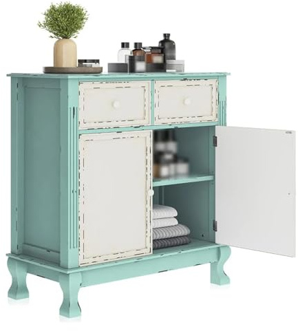 Tavolino da caffè Credenza in legno for ingresso, antica cassapanca portaoggetti in stile fattoria, vintage, tradizionale, con cassetto e ripiano regolabile, arredamento bicolore for soggiorno
