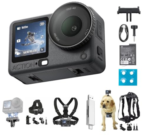DJI Osmo Action 6 Essential Combo mit Mehrere Zubehörteile, Action-Cam 4K mit 1/1,1″-Quadratsensor, Variable Blende von f/2,0-f/4,0, kältebeständig, 4 Std. Akku