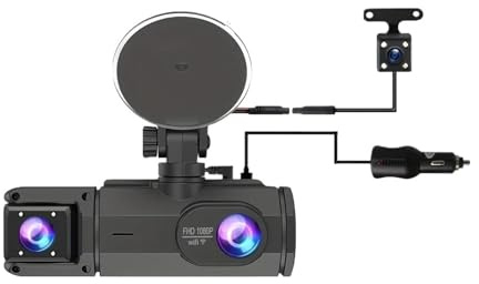 Rearview Camera 3-Channel Dash Cam WIFI CAR DVR 1080P 3-Lens Inside Vehicle CamThree Way DVRs Recorder Video Registrator Camcorder Reversing Camera(64G)
