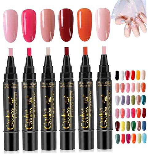 Penne per smalto per unghie 6 pezzi Penne per unghie gel portatili 3 in 1 ad asciugatura rapida Smalto facile da applicare per manicure domestico e professionale, decorazioni per interni