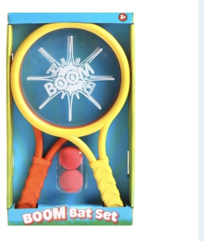 New||Boom Bat Set, 2 Rackets with 2 Sponge Balls, Indoor and Outdoor Play, for Ages 3 and Above||