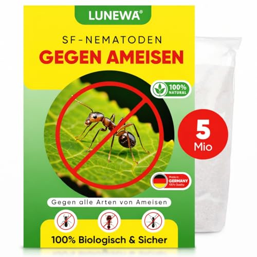 LUNEWA® Aktive SF-Nematoden gegen Ameisen – Effektive Ameisenbekämpfung mit Nestwirkung – Umweltfreundlich, chemiefrei, einfache Anwendung (5 Mio für 10m²)