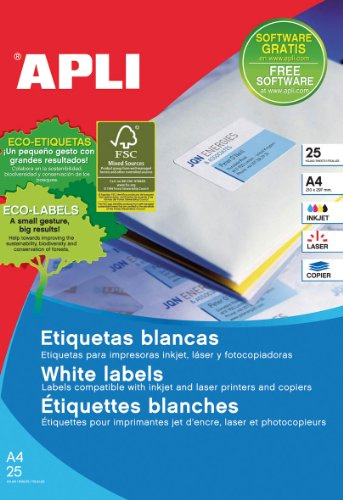 APLI 1214 - Permanenta vita etiketter 105,0 x 37,0 mm 25 ark