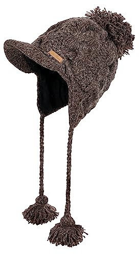 McRon Damen Gefütterte Wollmütze mit Bommel Susi Naturdunkelbraun 9514