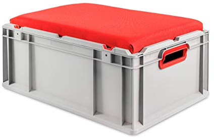 aidB Eurobox NextGen Seat Box, rot, (400x300x265 mm), Griffe offen, Sitzbox mit Stauraum und abnehmbarem Kissen, 1St.