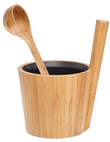 Rento - Saunaeimer Aufgusseimer Saunakübel - Bambus mit Griff - Schwarz - 5 L