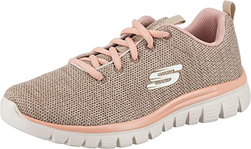 Skechers Zapatillas Deportivas Mujer Graceful-Twisted Fortune Beige, Scarpe da Ginnastica Basse Donna, Natural Mesh/Coral Trim, 39 EU