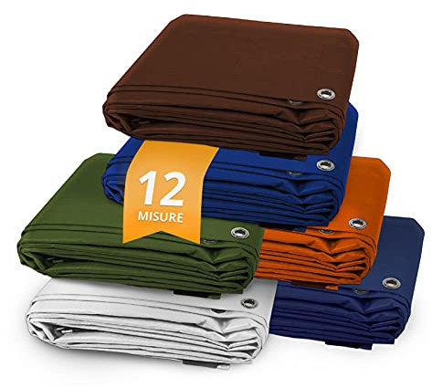 Telo Impermeabile Esterno - Teloni Occhiellati, Rinforzati e Cerati - Teloni per Coperture, Antivento, Antipioggia, Antistrappo in Vari Colori e Misure - Arancione - 2x3 m - 140g/m²