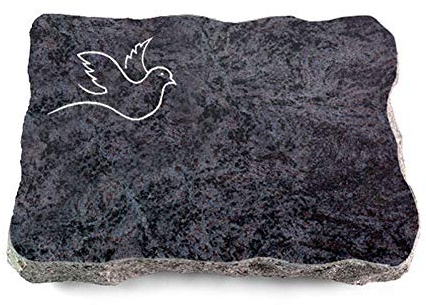Wilhelmy Grabmale Grabplatte, Grabstein, Grabkissen, Urnengrabstein, Liegegrabstein Modell Pure 40 x 30 x 5 cm Orion-Granit, poliert inkl. Gravur (Sandstrahl-Ornament Taube 2)