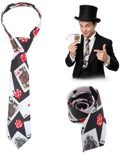 NUOBESTY Magier Krawatte Poker Würfel Druck Krawatte Magier Kostüm für Cosplay Dress Up Accessoires Partyzubehör (Weißer Hintergrund)