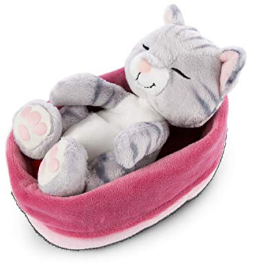 NICI 47144 gosedjur, rosa-lila kupa, 16 cm – Sleeping Kitties, mjukisdjur, flicka, pojkar och spädbarn – mjukisdjur, katt för att gosa, leka och sova – mysig gosedjur, grå