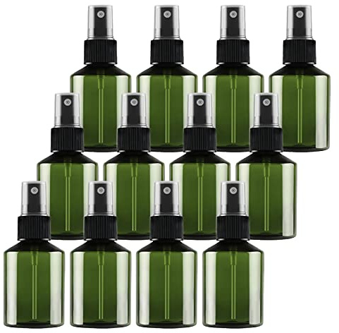 TIANZD 24 Piezas 50 ml Botella de Spray Plástico Vacías Verde con Bomba en Spray Negro de Niebla Fina Atomizador Pequeño para Perfume Viaje Artículos de Agua Cosmético Alcohol