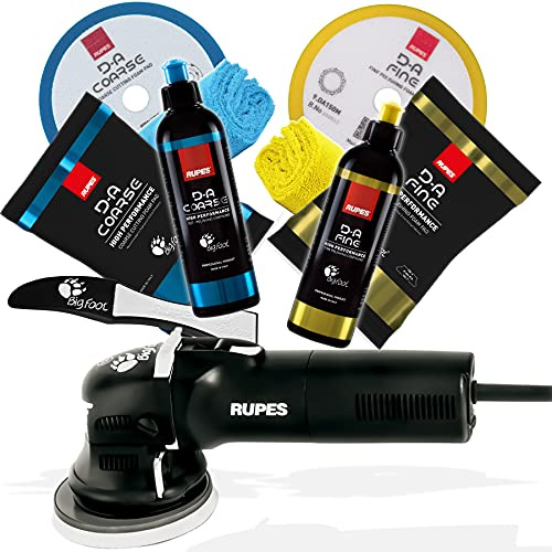 detailmate professionelles Poliermaschinen Set: LHR12E Bigfoot Duetto + Polituren D-A Coarse & Fine + Polierpads D-A Hart & Fein + 2x Poliertuch Blau/Gelb + Claw Pad Tool - optimale Autopolitur