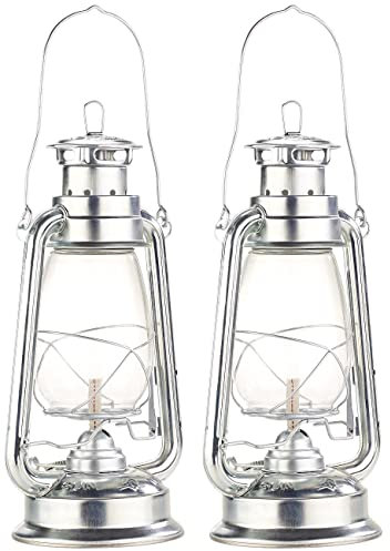 Lunartec Petroleumlaterne: 2er-Set Petroleum-Sturmlaternen mit Glaskolben, verzinkt, 30 cm (Glas-Öllampe, Sturmlaterne mit Lampendocht, feuerfest)