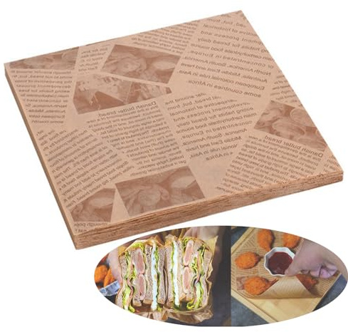 50 Blätter Deli Papierblätter, Sandwich Wrap Papier, Deli Basket Liner Papers, Geeignet zum Einwickeln von Hähnchenröllchen, Burgern, Pommes Frites, Brathähnchen(25cm)