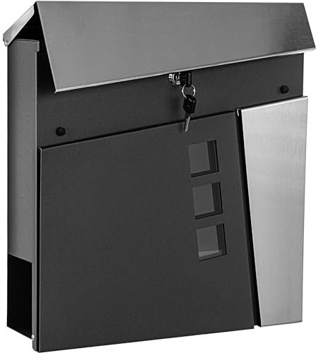 STILISTA Wandbriefkasten mit Zeitungsfach, Farb- u. Modellwahl, Anthrazit/Edelstahl Köln