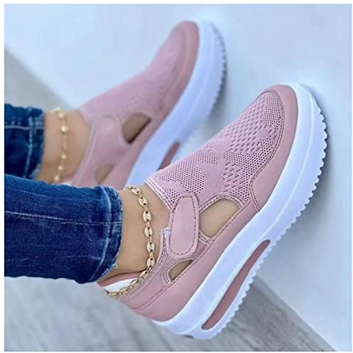 Basket chic femme 2022, chaussure de marche orthopédique femme Cales Respirantes Réglables Slip-on Marche Sneaker Fitness Chaussures Décontractées Mocassins À Bout Rond Rétro(Size:EU 39,Color:Rose)