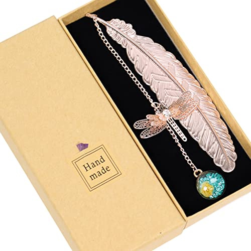 Vintage Metal Bookmark with 3D Dragonfly Pendant - Gift for Women, Readers, Teachers (Blue)