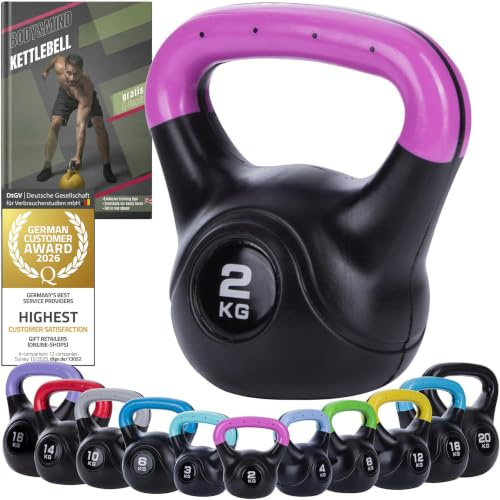 Body & Mind® Kettlebell Ball Hantel plast 2-20 kg - Träningshantel för styrketräning - Professionell fitness svinghantel (2Kg)