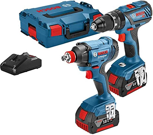 Bosch 18v Cordless Brushless Combi Drill and Impact Driver Wrench 2 x 4ah Li-ion
