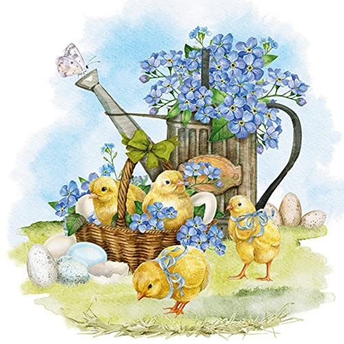 20 Servietten Küken zum Vergissmeinnicht Blumen Frühling Ostern Tischdeko Decoupage Serviettentechnik 33x33cm