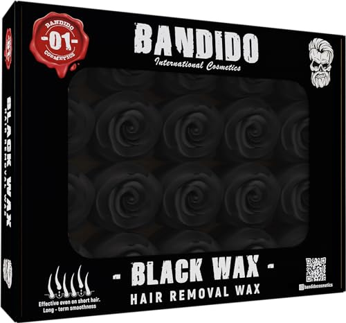 BANDIDO Black Wax Agda Heiß-Wachs 1300gr | Warmwachs | Haarentfernung Wax für Körper Gesicht | Damen und Herren | für heißwachsgerät wachswärmer | 40 Stück a 30gr in Rosenform