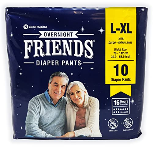 Friends Adult Nappies, Maximum Absorbency and Overnight Protection, Nappies for Men and Women. (Large - Extra Large 10 Pants)