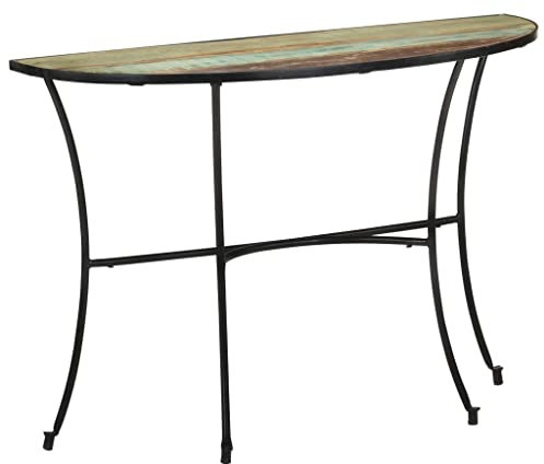 Homvdxl Halbrunder Beistelltisch, Sofa-Couchtisch mit Ablage, industrieller Beistelltisch, stabiles Metallgestell, Holz-Akzenttisch für kleine Räume, Wohnzimmer, Schlafzimmer (Bunt)
