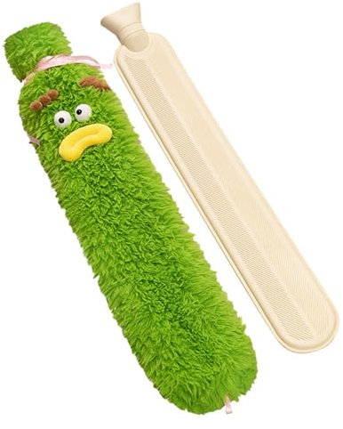 Hässliches kleines Monster, erweiterter Heißwasserbeutel, 2L Lang Wärmflasche mit Bezug Flauschig, Groß Schlauch Wärmflasche, Niedlich Plüsch Bettflasche für Nacken, Schulter und Füße (Grün)