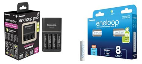 Panasonic eneloop SmartPlus charger | for 1-4 AA/AAA Ni-MH batteries, with 4 LED indicators & Panasonic eneloop AAA/Micro, rechargeable battery, 8-pack, improved capacity of min. 800 mAh