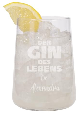 Herz & Heim® Longdrinkglas 430ml mit Gravur personalisiert (Gin des Lebens)