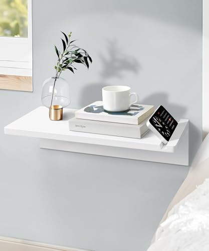 Mazjoaru Sängbord, vit, hängande vägghylla, modern med mobiltelefonplats, massivt trä, nattduksbord, litet smalt för sovrum, korridor, vägghylla, barnrum, 40 cm