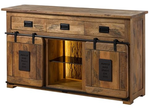 MASSIVMOEBEL24.DE Sideboard Mango/Altholz Natur lackiert Railway LUX - Verschiedene Größen, Farbe:Natur lackiert, Größe:150x45x90 cm (BxTxH)