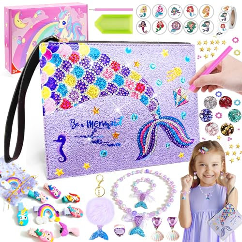 Meerjungfrau Geschenke für Mädchen 6-12 Jahre - Schmuck Haaraccessoire Set Mit Halsketten, Armbändern, Ohrringen, Haarnadeln - Geburtstagsgeschenk Mit Kleiner Kosmetiktasche