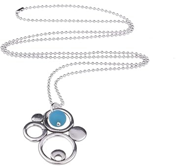 Adi-Modeschmuck lange Halskette 'Ava', ausgefallener Metallanhänger mit einer farbigen Akzentperle aus italienischem Polaris, 70cm lange Kugelkette aus Edelstahl, handgefertigt in Berlin (Petrol)
