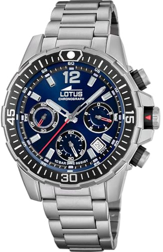 LOTUS Reloj Hombre Analógico de Acero Inoxidable 316l - Movimiento de Cuarzo - Cronógrafo - Calendario - Cristal Mineral de Alta Resistencia - Resistente al Agua 10 ATM 18977/2 Special Prices