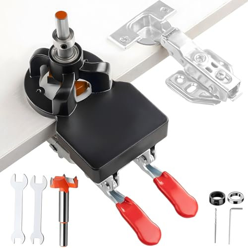 35 mm Scharnier Bohrschablone, Aluminiumlegierung Versteckt Doppelclip Topfscharnier Schablone,Türschrank-Scharnierlehre,mit Doppelspanner und Vorgebohrten Löchern, für DIY Holzbearbeitung