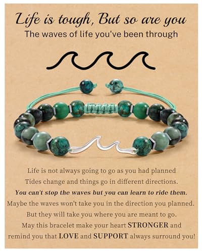 Wave Bracelet for Women, Inspirational Gifts for Women Natural Stone Beaded Bracelets Spiritual Get Well Soon Encouragement Gifts Life Is Tough Wave Jewelry Birthday Gift Ideas