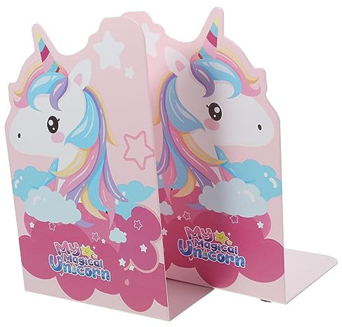 SEWACC 2 Stück Metall Buchstützen Einhorn Cartoon Muster Buchhalter Stabil Flach Bodendesign Für Kinderzimmer Büro Regale
