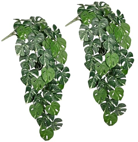 Briful Künstliche Hängepflanzen Set – 2er Pack Kunstpflanzen Hängend mit Monstera Deliciosa – Grüne Deko für Wohnzimmer, Bad, Balkon – Rankenpflanzen
