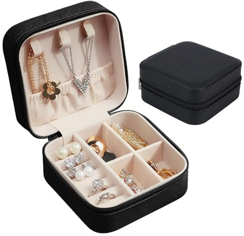 GZQINGYONG Portagioie da Viaggio Donna, Organizzatore Portatile per Riporre Orecchini, Anelli, Collane, Bracciali - Regali Donna Compleanno (Nero)
